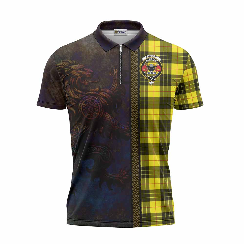 Tartan Vibes Clothing MacLeod (McLeod) Tartan Family Crest Zipper Polo Shirt Alba Gu Brath Be Brave Lion Ancient Style