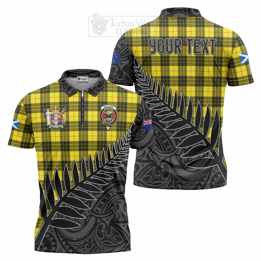 Tartan Vibes Clothing MacLeod (McLeod) Crest Tartan Zipper Polo Shirt with New Zealand Silver Fern Half Style