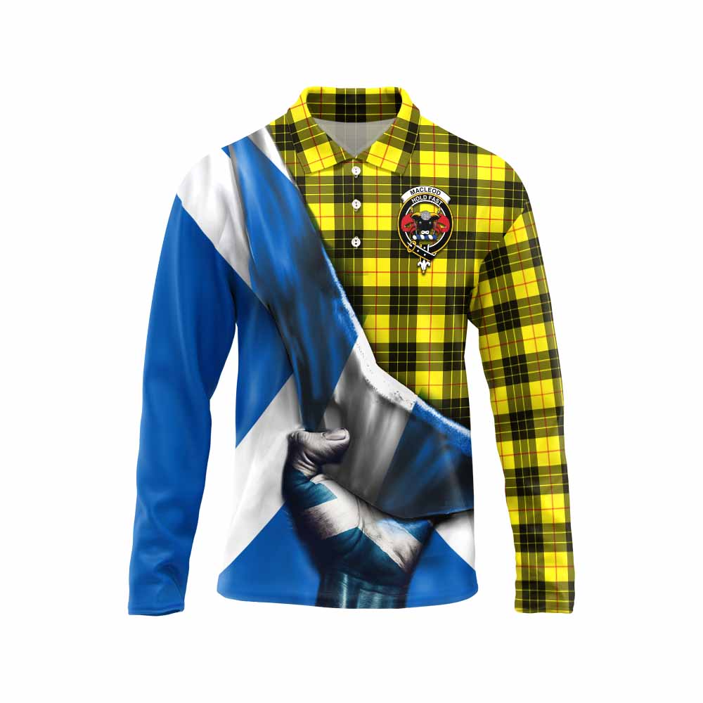 Tartan Vibes Clothing MacLeod (McLeod) Tartan Long Sleeve Polo Shirt with Family Crest Scotland Patriotic Style