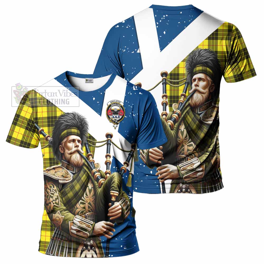 Tartan Vibes Clothing MacLeod (McLeod) Tartan T-Shirt with Family Crest Scottish Bagpiper Vibes