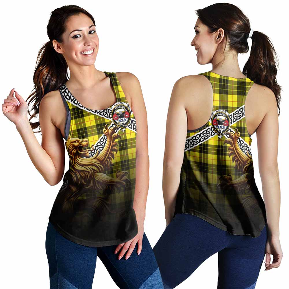Tartan Vibes Clothing MacLeod (McLeod) Crest Tartan Women's Racerback Tanks with Golden Lion Emblem Celtic Style