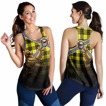 Tartan Vibes Clothing MacLeod (McLeod) Crest Tartan Women's Racerback Tanks with Golden Lion Emblem Celtic Style