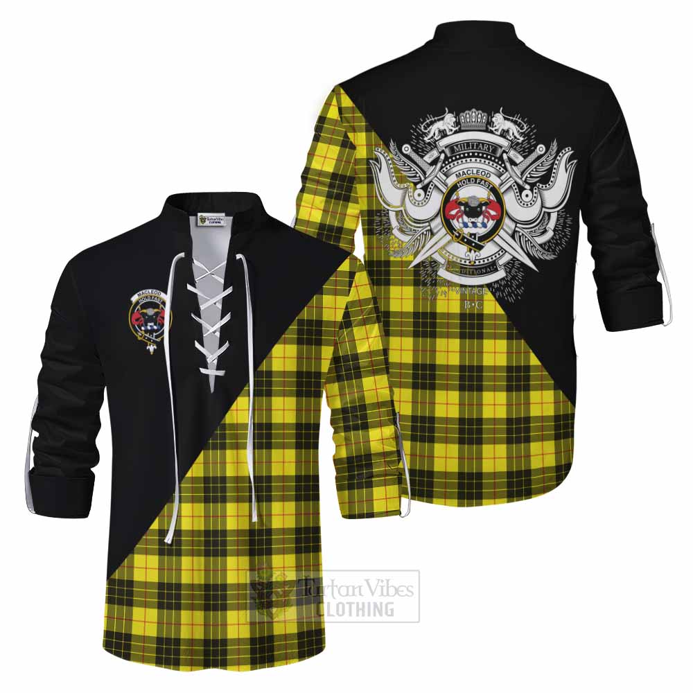 Tartan Vibes Clothing MacLeod (McLeod) Tartan Ghillie Kilt Shirt with Family Crest and Military Logo Style