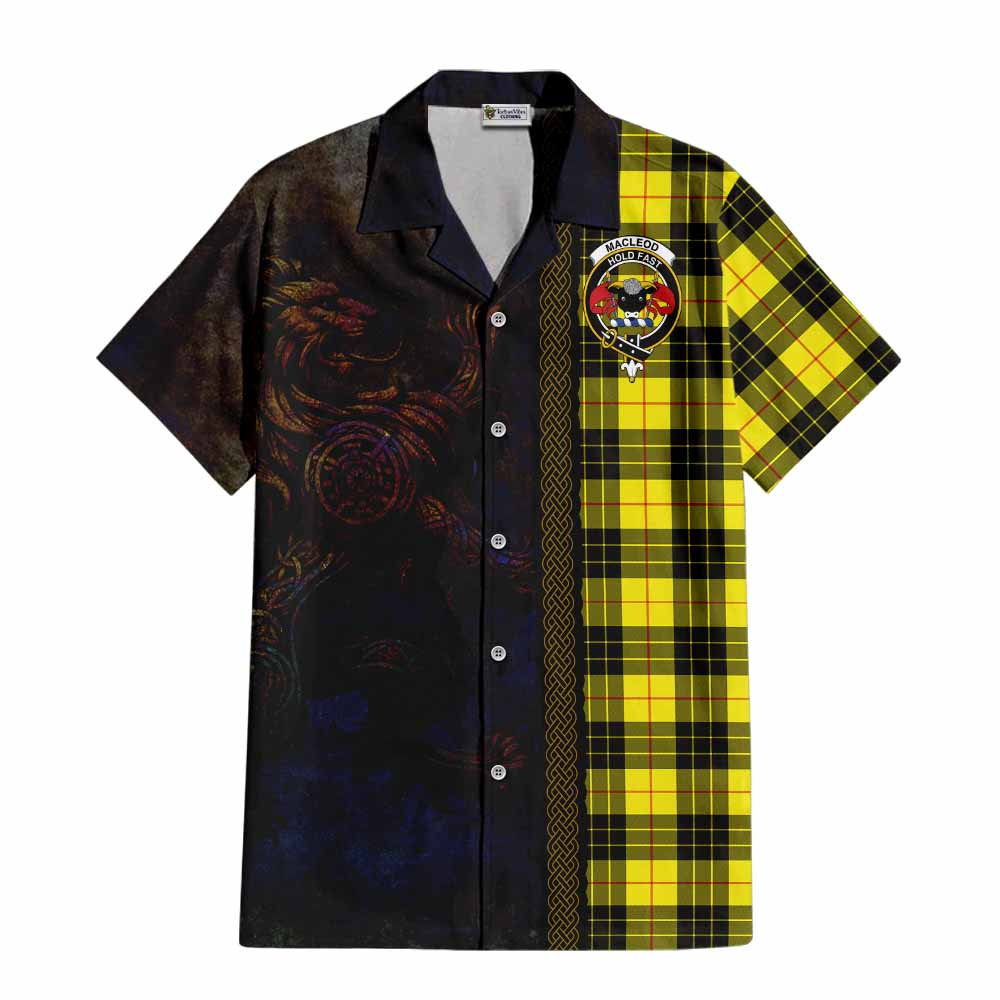 Tartan Vibes Clothing MacLeod (McLeod) Tartan Family Crest Short Sleeve Button Shirt Alba Gu Brath Be Brave Lion Ancient Style