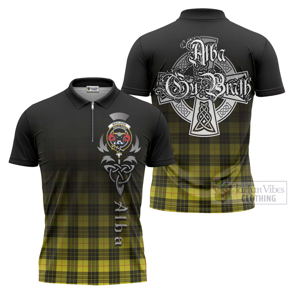 Tartan Vibes Clothing MacLeod (McLeod) Tartan Zipper Polo Shirt Featuring Alba Gu Brath Family Crest Celtic Inspired