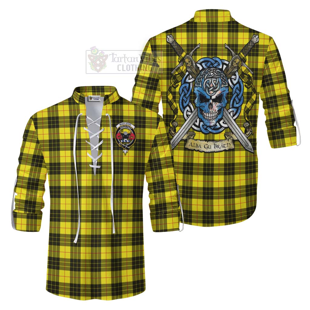 Tartan Vibes Clothing MacLeod (McLeod) Tartan Ghillie Kilt Shirt with Family Crest Celtic Skull Style
