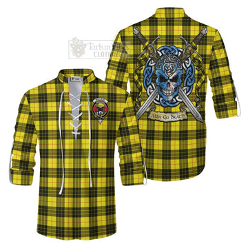 Tartan Vibes Clothing MacLeod (McLeod) Tartan Ghillie Kilt Shirt with Family Crest Celtic Skull Style