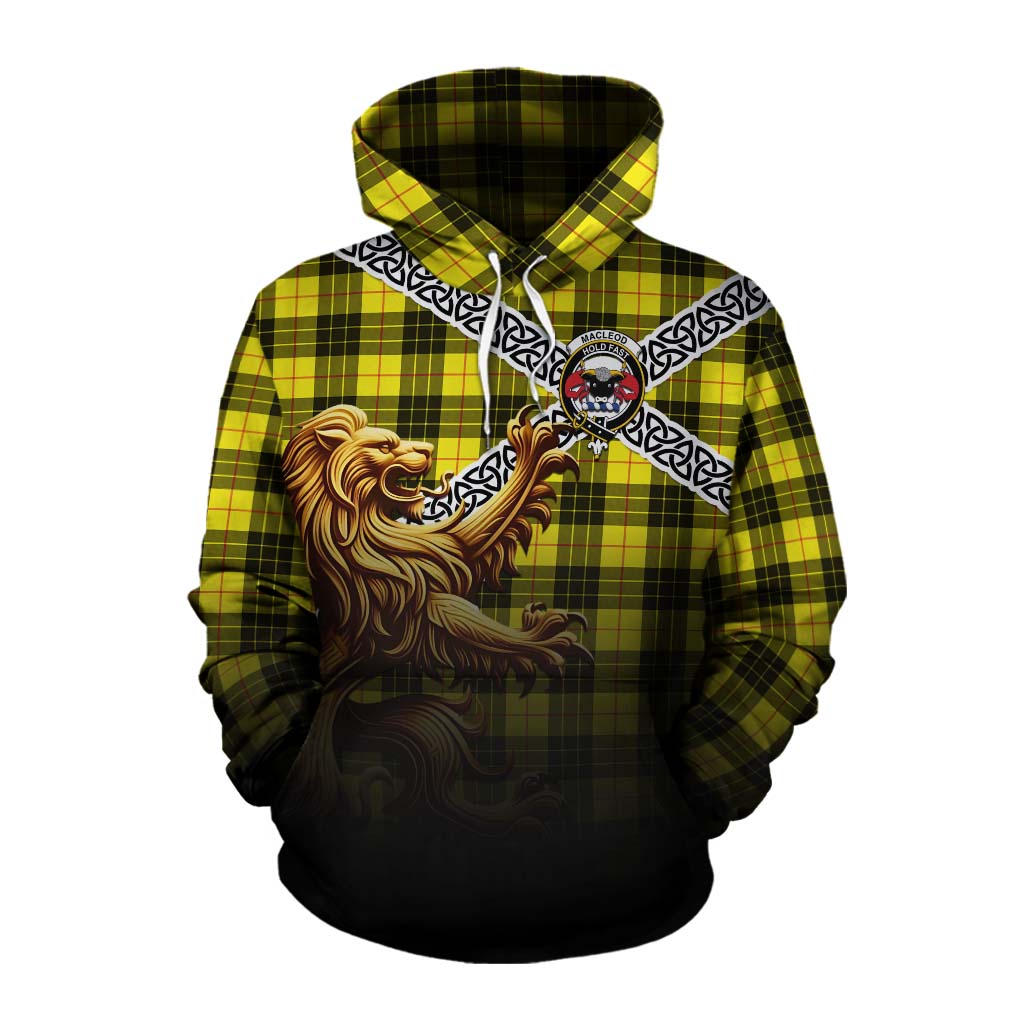 Tartan Vibes Clothing MacLeod (McLeod) Crest Tartan Cotton Hoodie with Golden Lion Emblem Celtic Style