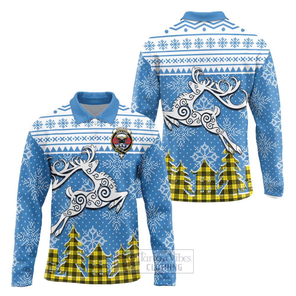 MacLeod (McLeod) Clan Christmas Long Sleeve Polo Shirt Celtic Reindeer Style Unisex - Tartan Vibes Clothing