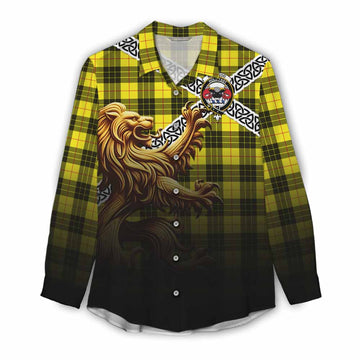 Tartan Vibes Clothing MacLeod (McLeod) Crest Tartan Women's Casual Shirt with Golden Lion Emblem Celtic Style
