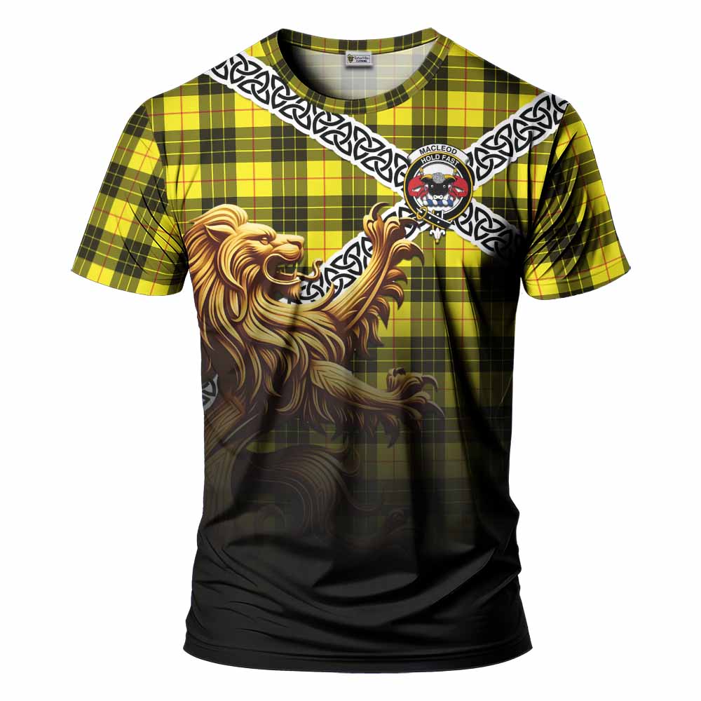 Tartan Vibes Clothing MacLeod (McLeod) Crest Tartan T-Shirt with Golden Lion Emblem Celtic Style