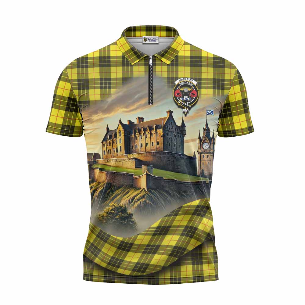 Tartan Vibes Clothing MacLeod (McLeod) Tartan Family Crest Zipper Polo Shirt with Scottish Ancient Castle Stype