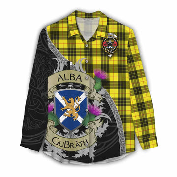 Tartan Vibes Clothing MacLeod (McLeod) Tartan Family Crest Women's Casual Shirt Lion Rampant Royal Thistle Shield Celtic Inspired