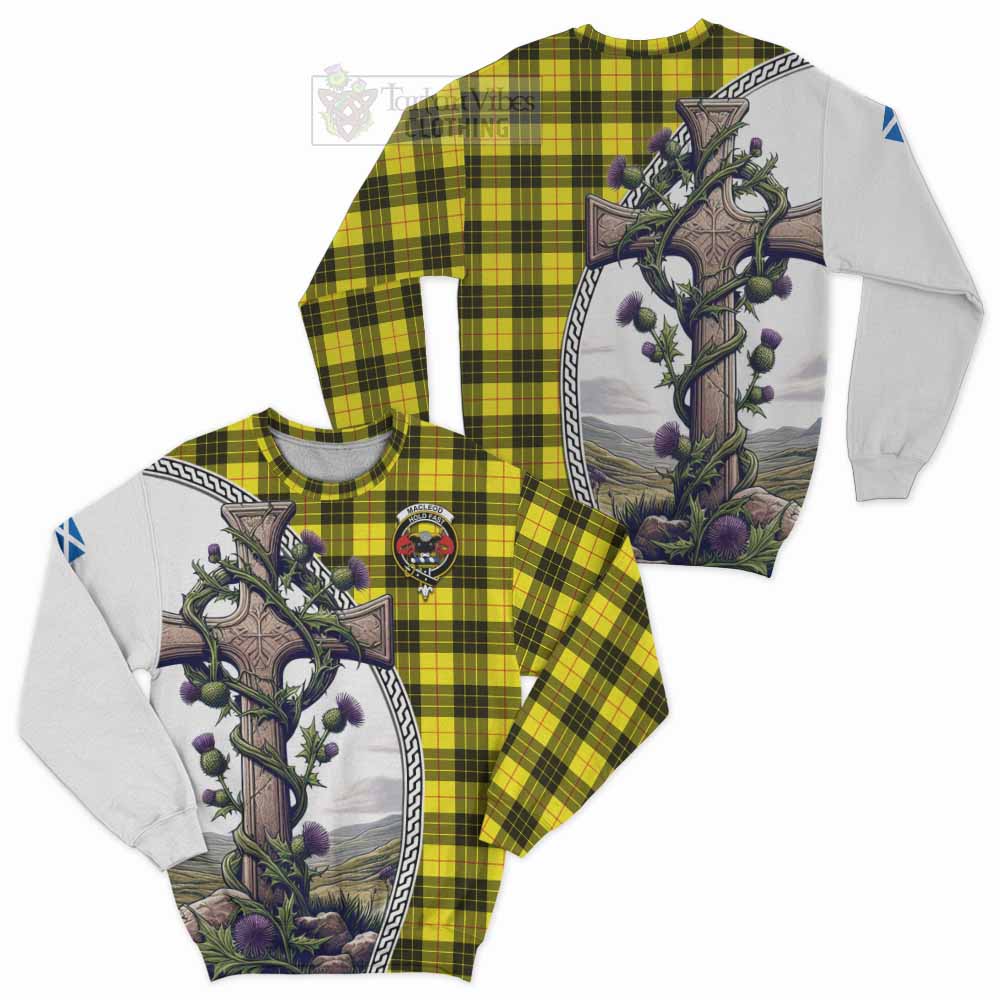 MacLeod (McLeod) Tartan Sweatshirt with Family Crest and St. Andrew's Cross Accented by Thistle Vines Unisex - Tartan Vibes Clothing
