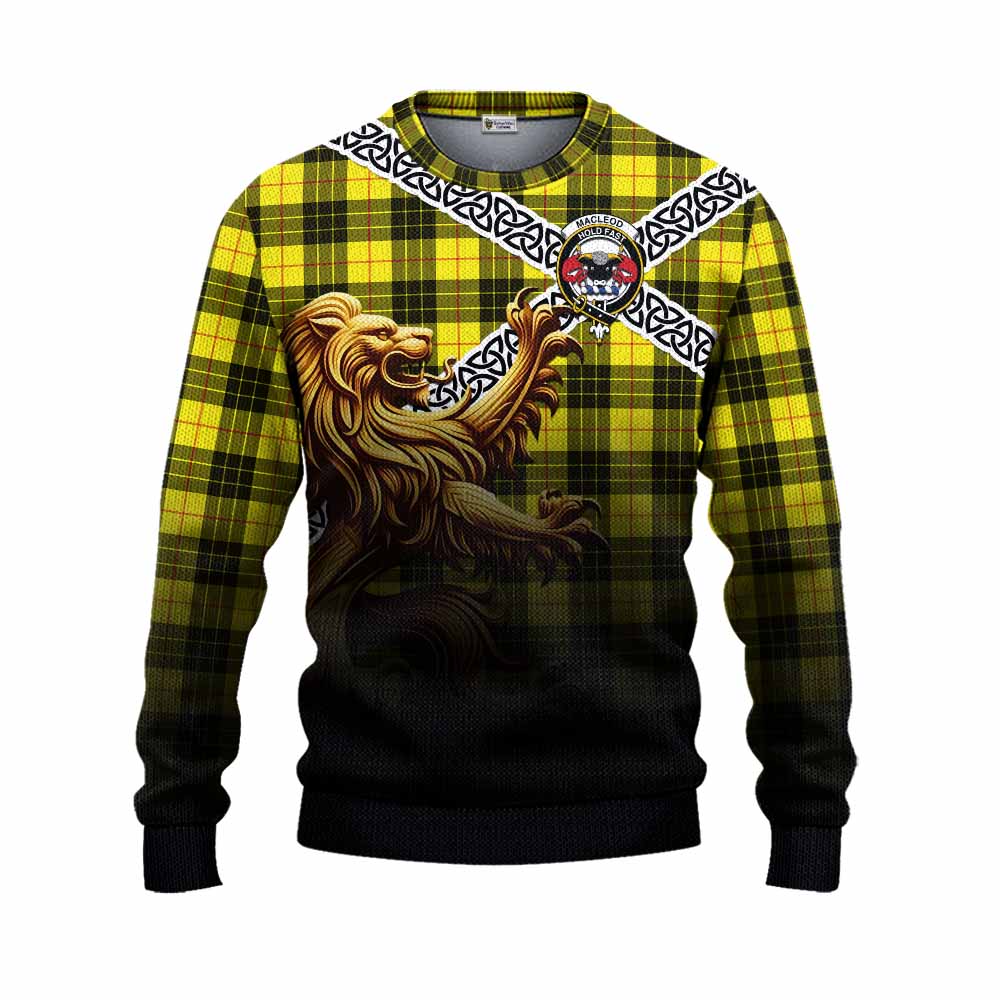 Tartan Vibes Clothing MacLeod (McLeod) Crest Tartan Knitted Sweater with Golden Lion Emblem Celtic Style