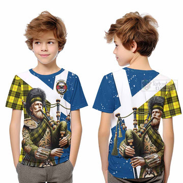 Tartan Vibes Clothing MacLeod (McLeod) Tartan Kid T-Shirt with Family Crest Scottish Bagpiper Vibes