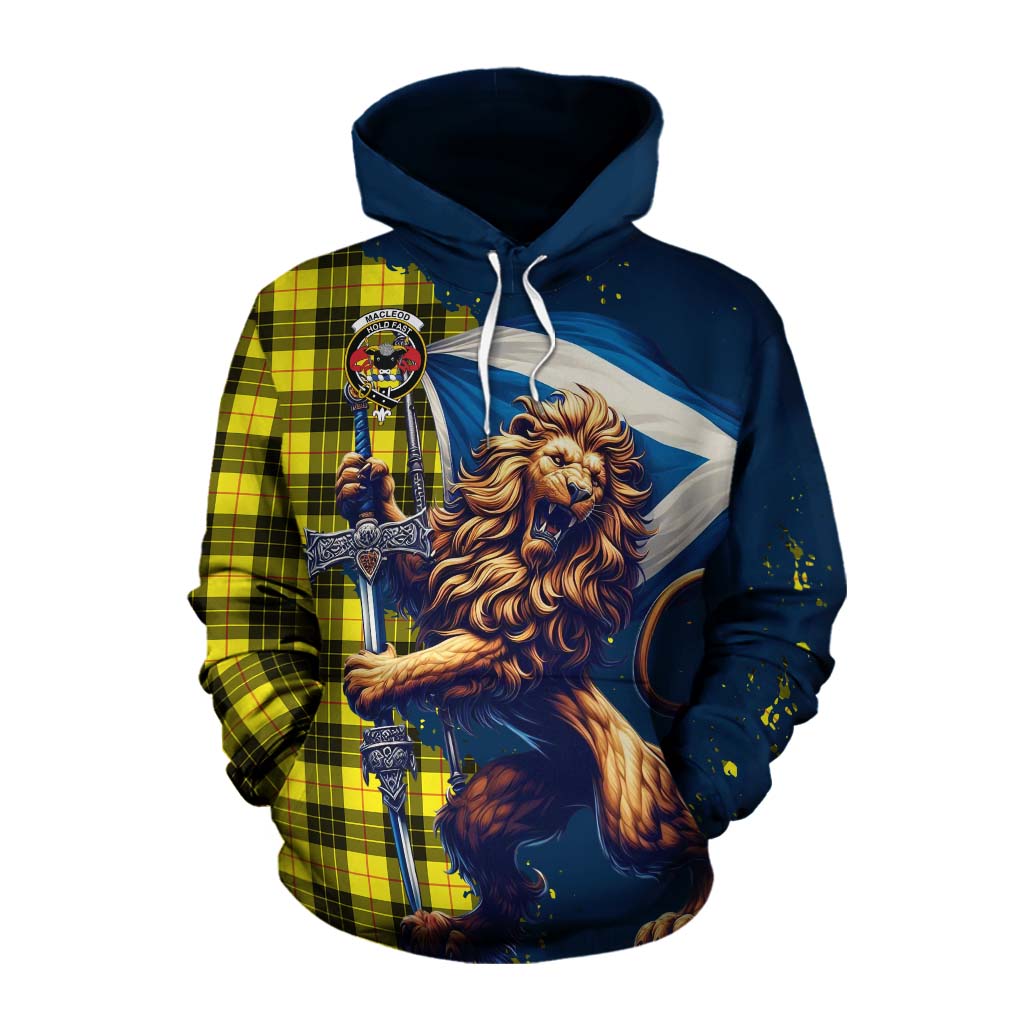 Tartan Vibes Clothing MacLeod (McLeod) Tartan Family Crest Cotton Hoodie with Scottish Majestic Lion