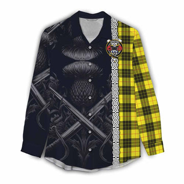 Tartan Vibes Clothing MacLeod (McLeod) Tartan Women's Casual Shirt with Family Crest Cross Sword Thistle Celtic Vibes