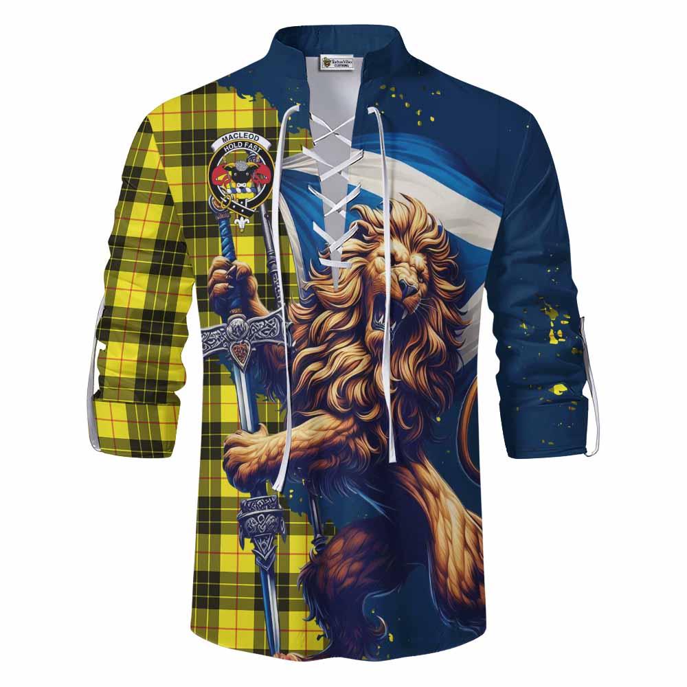 Tartan Vibes Clothing MacLeod (McLeod) Tartan Family Crest Ghillie Kilt Shirt with Scottish Majestic Lion