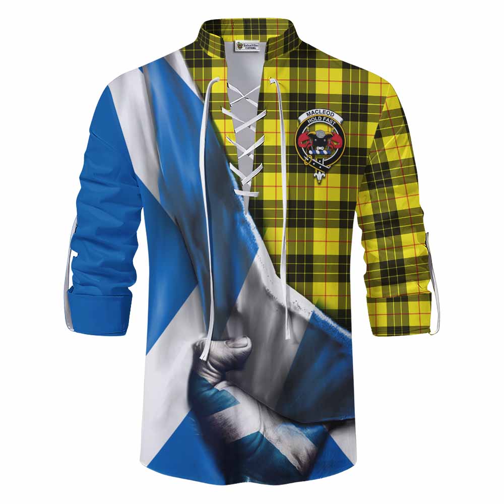 Tartan Vibes Clothing MacLeod (McLeod) Tartan Ghillie Kilt Shirt with Family Crest Scotland Patriotic Style