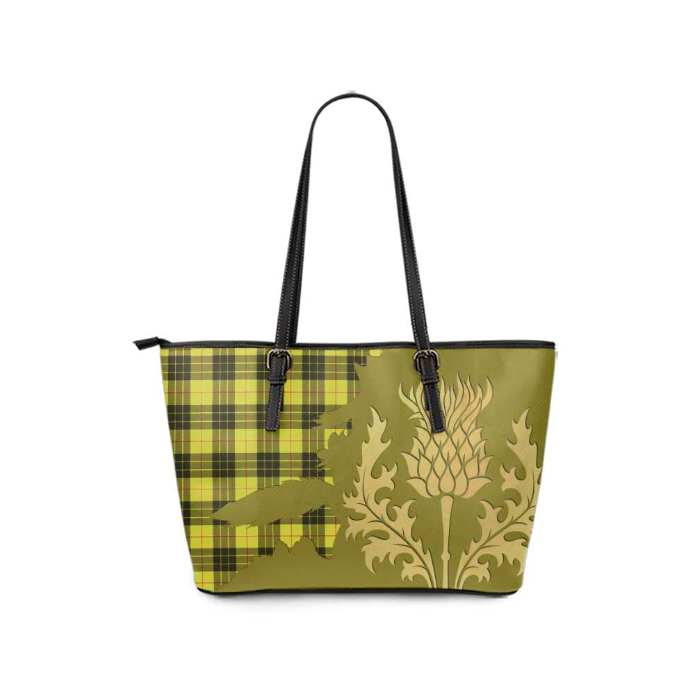 Tartan Vibes Clothing MacLeod (McLeod) Tartan Leather Tote Bag Gold Thistle Style