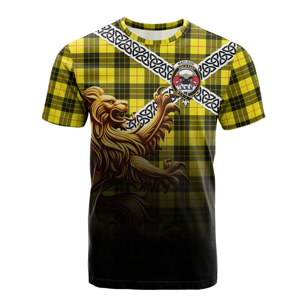 Tartan Vibes Clothing MacLeod (McLeod) Crest Tartan Cotton T-shirt with Golden Lion Emblem Celtic Style
