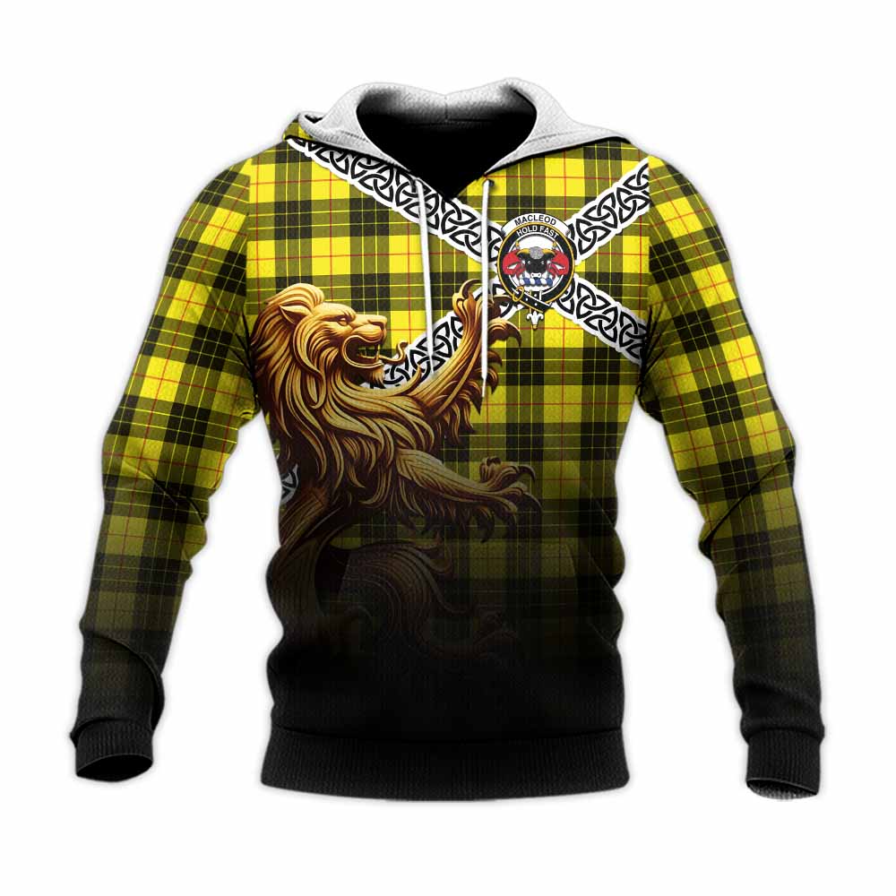 Tartan Vibes Clothing MacLeod (McLeod) Crest Tartan Knitted Hoodie with Golden Lion Emblem Celtic Style