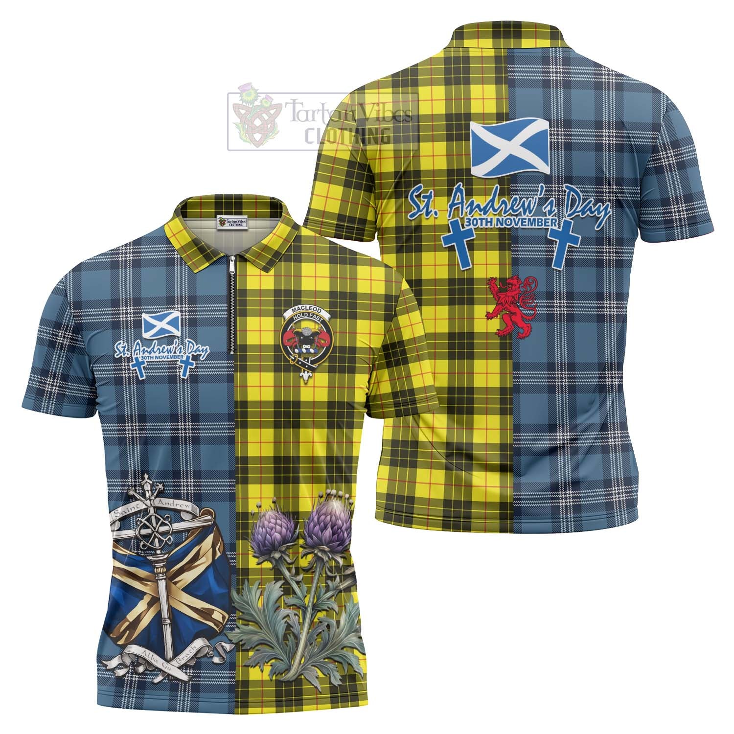 Tartan Vibes Clothing MacLeod (McLeod) Tartan Zipper Polo Shirt Happy St. Andrew's Day Half Tartan Style