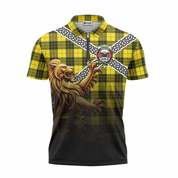 MacLeod (McLeod) Crest Tartan Zipper Polo Shirt with Golden Lion Emblem Celtic Style