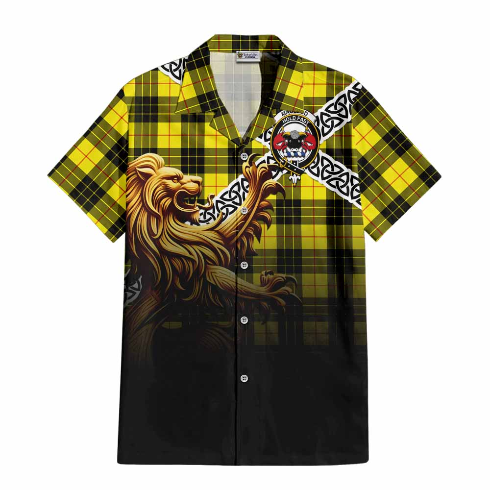 Tartan Vibes Clothing MacLeod (McLeod) Crest Tartan Short Sleeve Button Shirt with Golden Lion Emblem Celtic Style