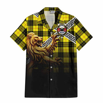 Tartan Vibes Clothing MacLeod (McLeod) Crest Tartan Short Sleeve Button Shirt with Golden Lion Emblem Celtic Style