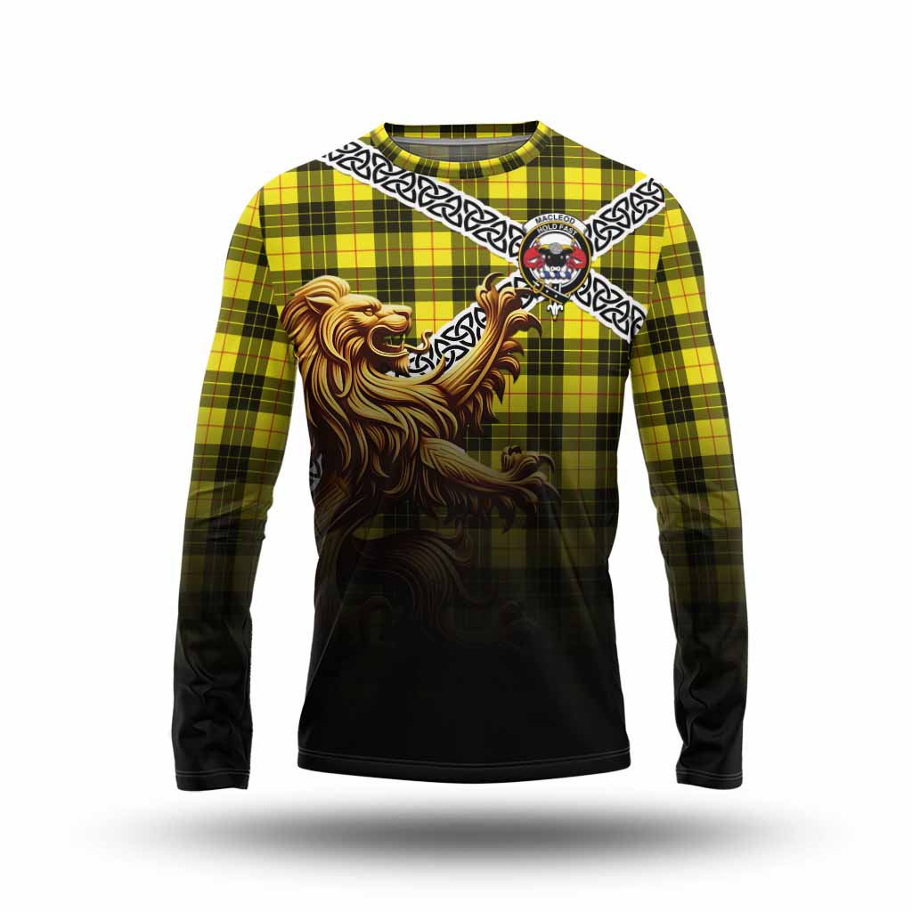 Tartan Vibes Clothing MacLeod (McLeod) Crest Tartan Long Sleeve T-Shirt with Golden Lion Emblem Celtic Style