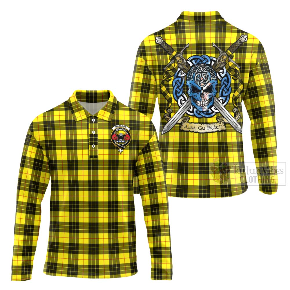 Tartan Vibes Clothing MacLeod (McLeod) Tartan Long Sleeve Polo Shirt with Family Crest Celtic Skull Style