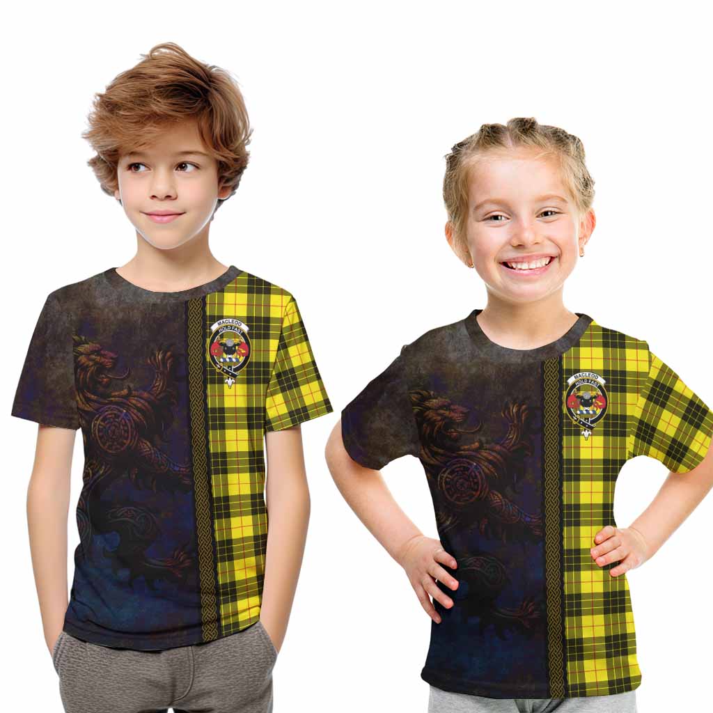 Tartan Vibes Clothing MacLeod (McLeod) Tartan Family Crest Kid T-Shirt Alba Gu Brath Be Brave Lion Ancient Style