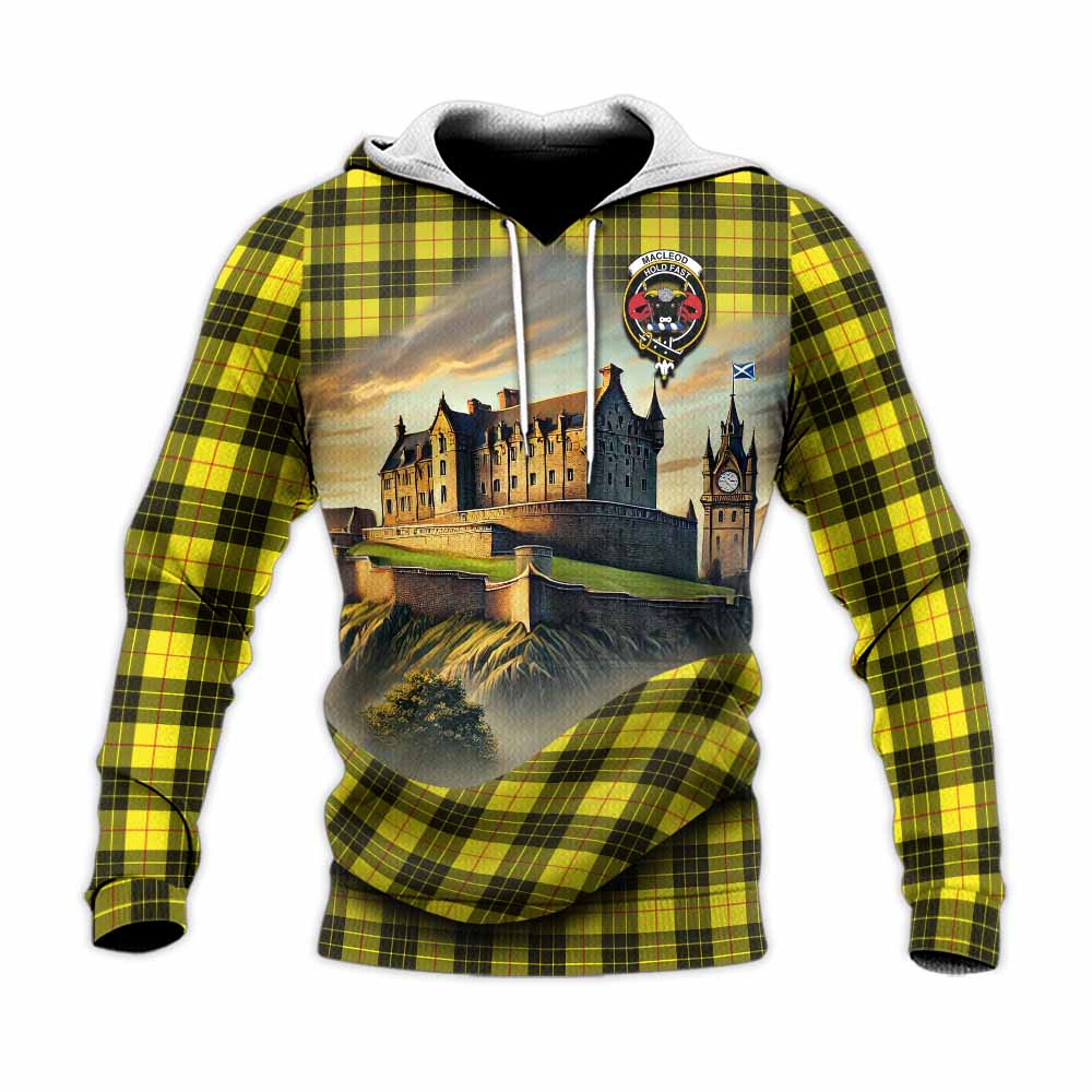 Tartan Vibes Clothing MacLeod (McLeod) Tartan Family Crest Knitted Hoodie with Scottish Ancient Castle Style