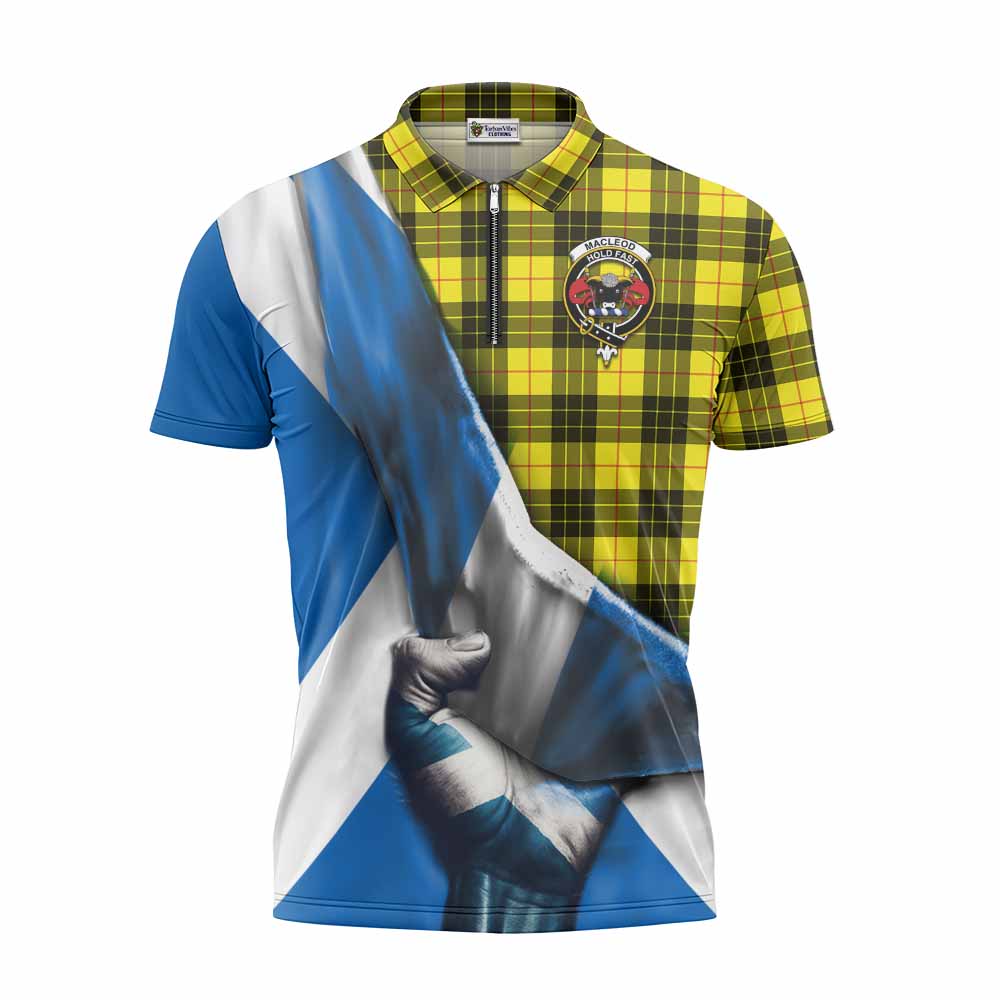 Tartan Vibes Clothing MacLeod (McLeod) Tartan Zipper Polo Shirt with Family Crest Scotland Patriotic Style