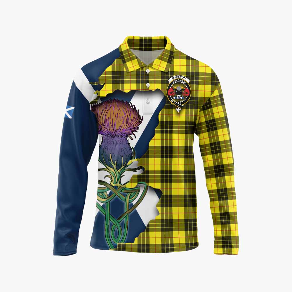 Tartan Vibes Clothing MacLeod (McLeod) Tartan Family Crest Long Sleeve Polo Shirt Scottish Thistle Celtic Inspired
