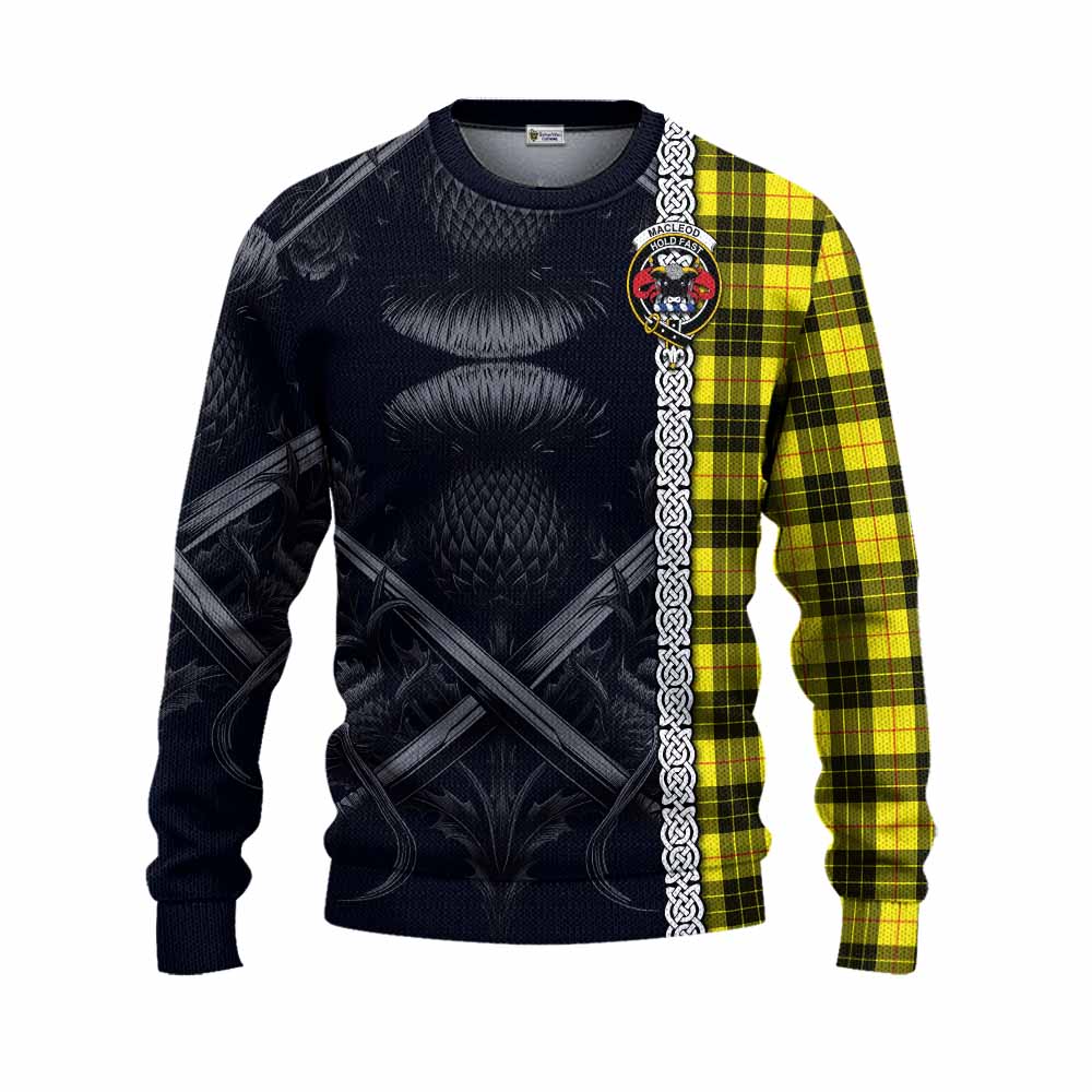 Tartan Vibes Clothing MacLeod (McLeod) Tartan Knitted Sweater with Family Crest Cross Sword Thistle Celtic Vibes
