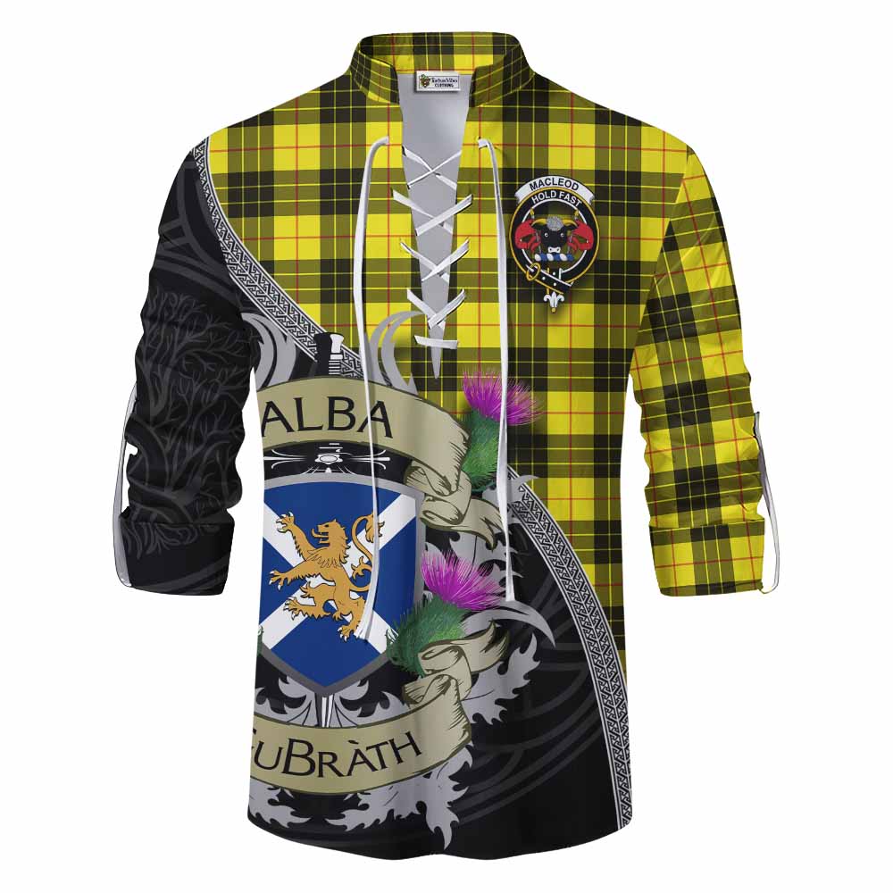 Tartan Vibes Clothing MacLeod (McLeod) Tartan Family Crest Ghillie Kilt Shirt Lion Rampant Royal Thistle Shield Celtic Inspired