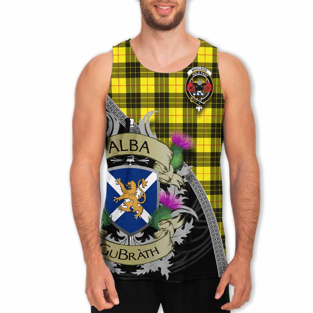 Tartan Vibes Clothing MacLeod (McLeod) Tartan Family Crest Men's Tank Top Lion Rampant Royal Thistle Shield Celtic Inspired