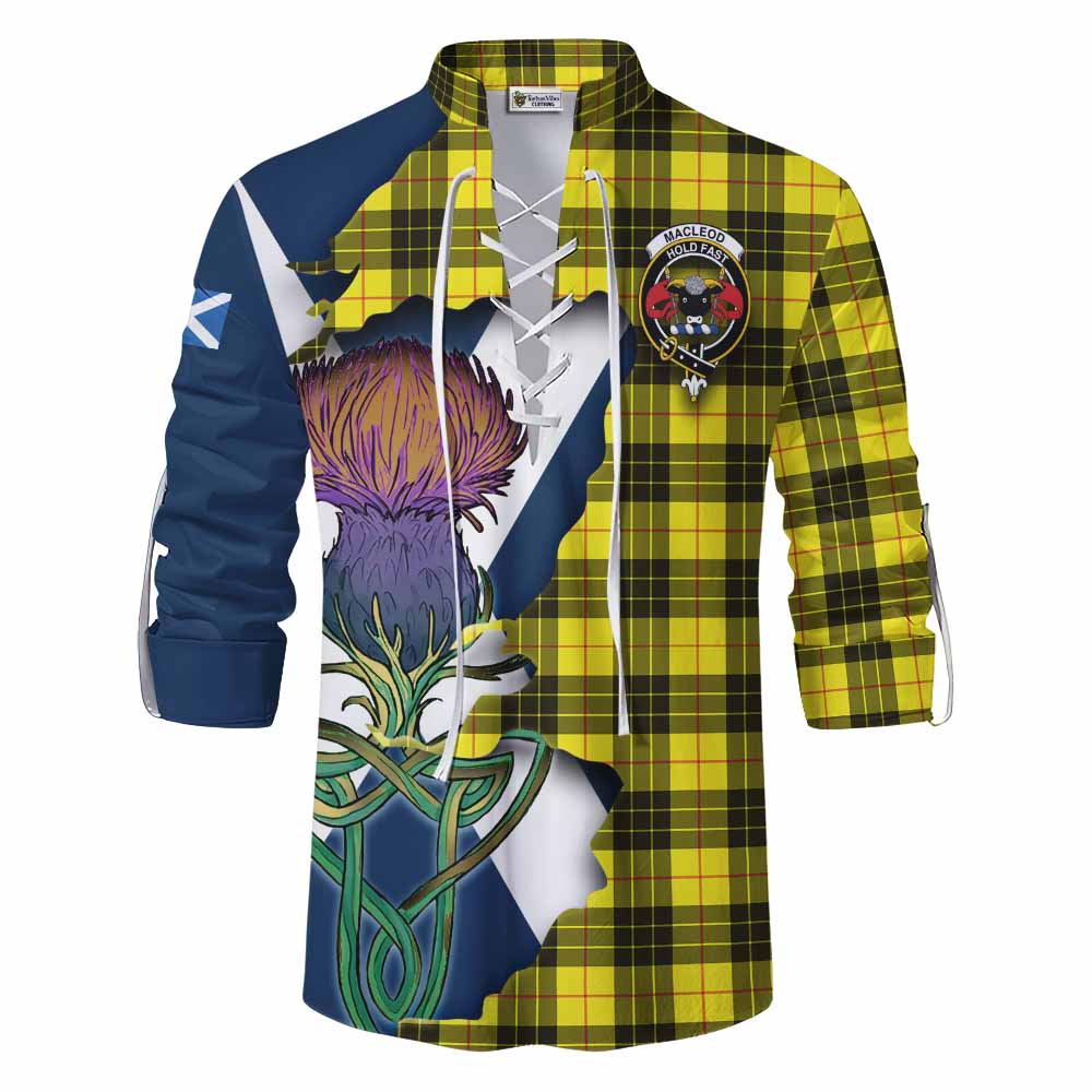 Tartan Vibes Clothing MacLeod (McLeod) Tartan Family Crest Ghillie Kilt Shirt Scottish Thistle Celtic Inspired