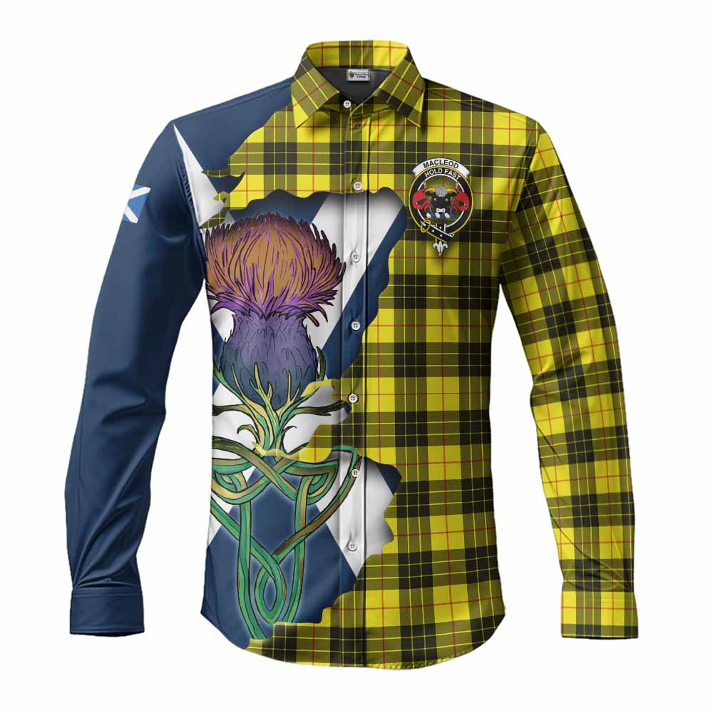 Tartan Vibes Clothing MacLeod (McLeod) Tartan Family Crest Long Sleeve Button Shirt Scottish Thistle Celtic Inspired