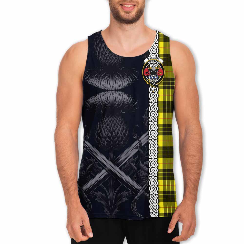 Tartan Vibes Clothing MacLeod (McLeod) Tartan Men's Tank Top with Family Crest Cross Sword Thistle Celtic Vibes