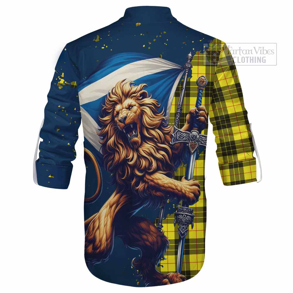 Tartan Vibes Clothing MacLeod (McLeod) Tartan Family Crest Ghillie Kilt Shirt with Scottish Majestic Lion