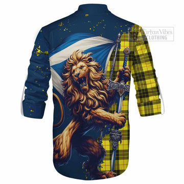 Tartan Vibes Clothing MacLeod (McLeod) Tartan Family Crest Ghillie Kilt Shirt with Scottish Majestic Lion