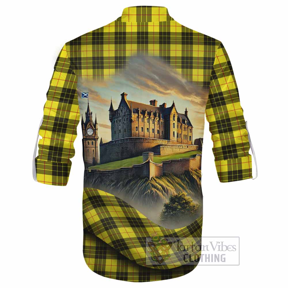 Tartan Vibes Clothing MacLeod (McLeod) Tartan Family Crest Ghillie Kilt Shirt with Scottish Ancient Castle Style