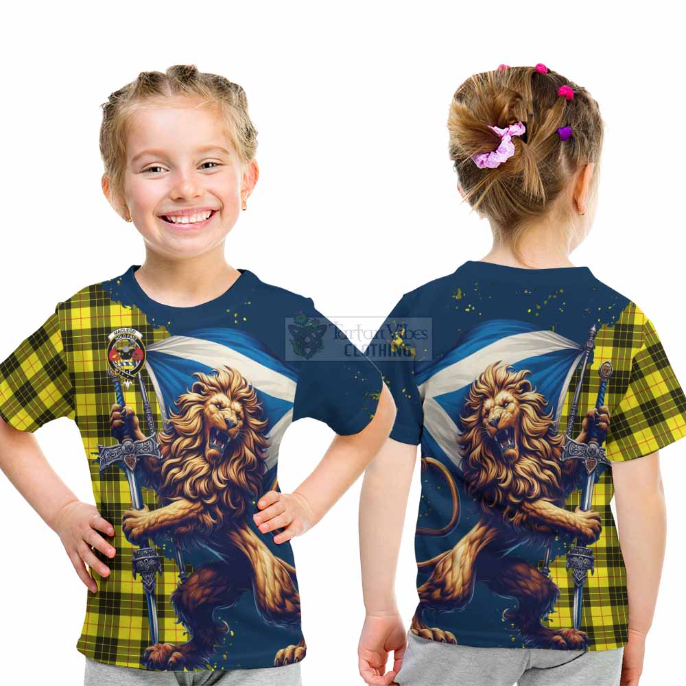 Tartan Vibes Clothing MacLeod (McLeod) Tartan Family Crest Kid T-Shirt with Scottish Majestic Lion