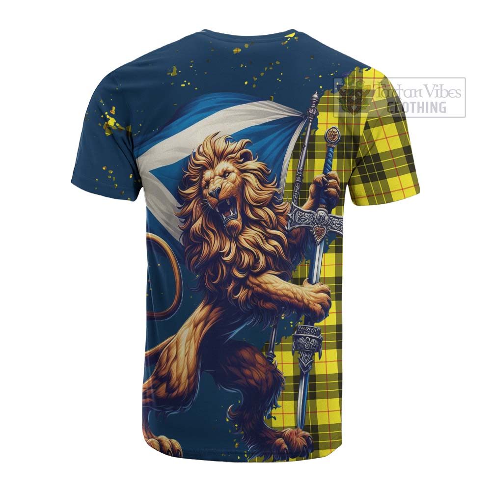 Tartan Vibes Clothing MacLeod (McLeod) Tartan Family Crest Cotton T-shirt with Scottish Majestic Lion