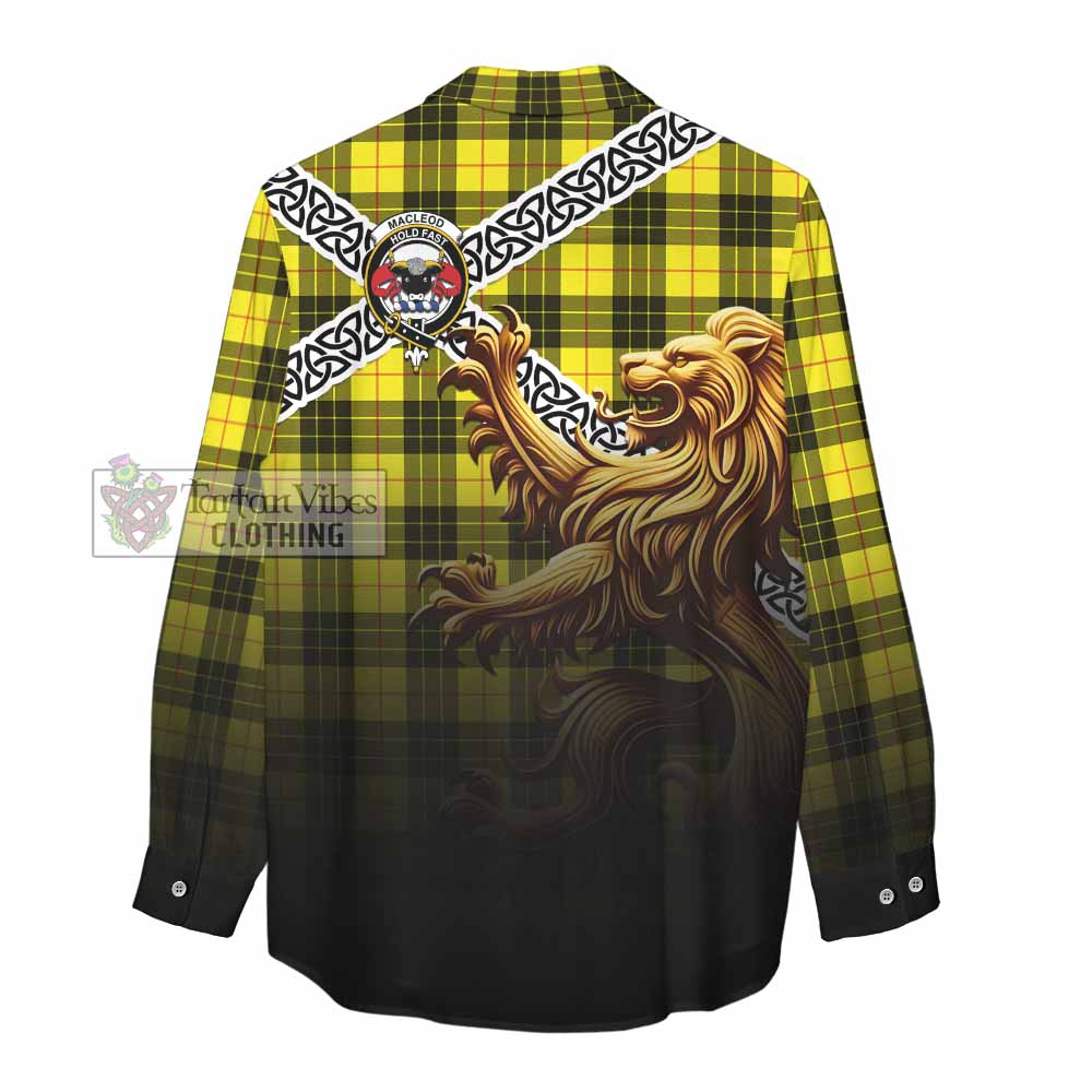 Tartan Vibes Clothing MacLeod (McLeod) Crest Tartan Women's Casual Shirt with Golden Lion Emblem Celtic Style