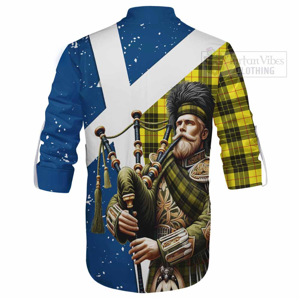 Tartan Vibes Clothing MacLeod (McLeod) Tartan Ghillie Kilt Shirt with Family Crest Scottish Bagpiper Vibes